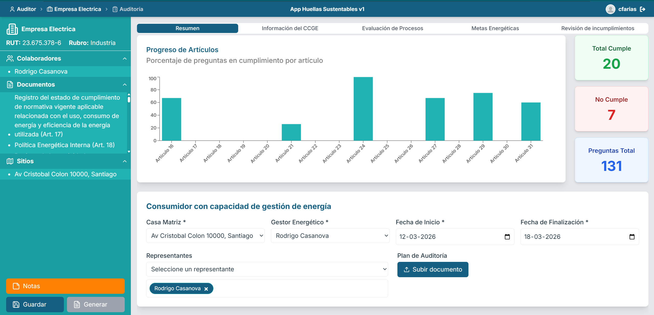 Captura de la vista de Auditoría